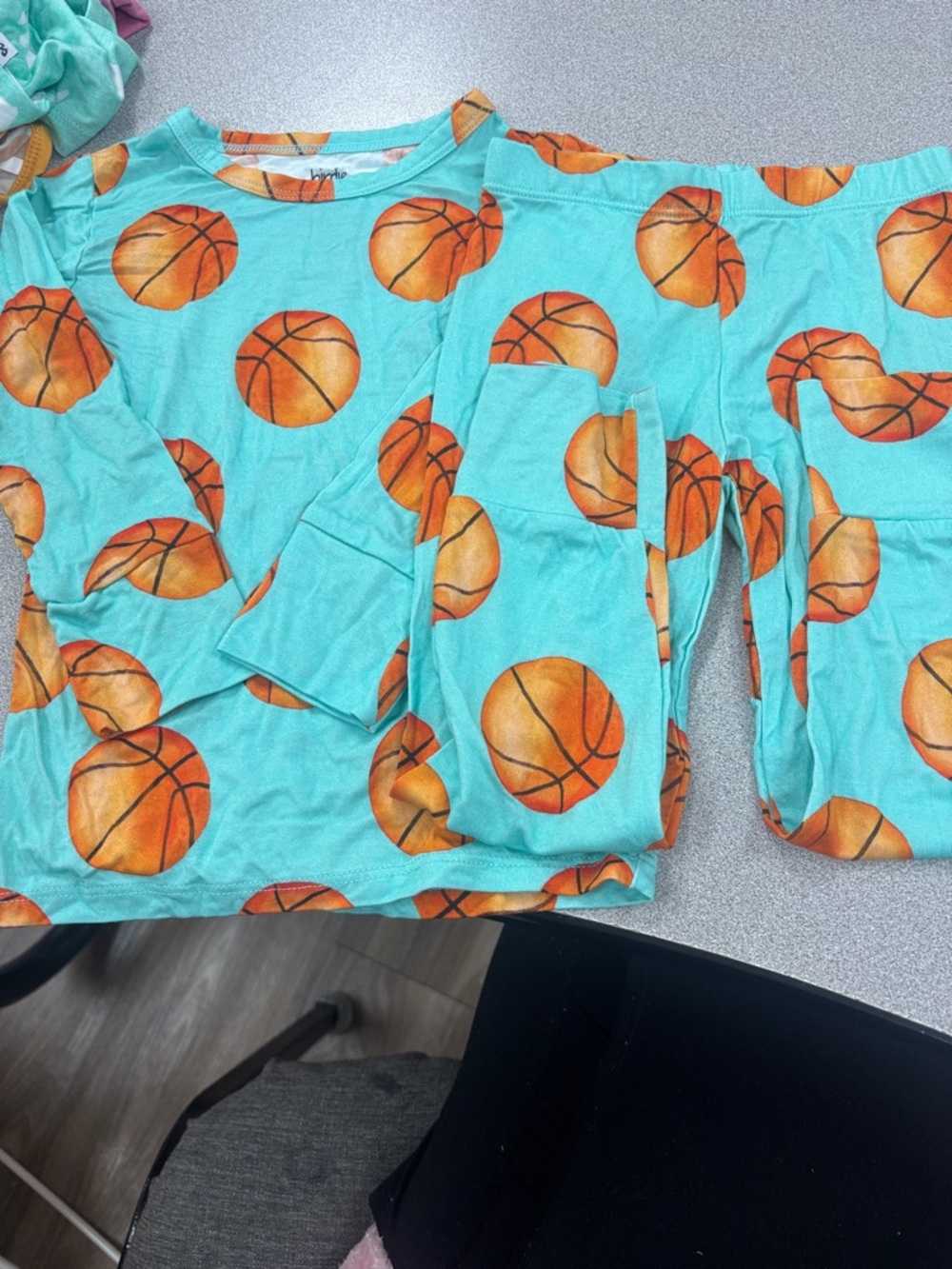 Kids Basketball Print Pajama Set - Aqua